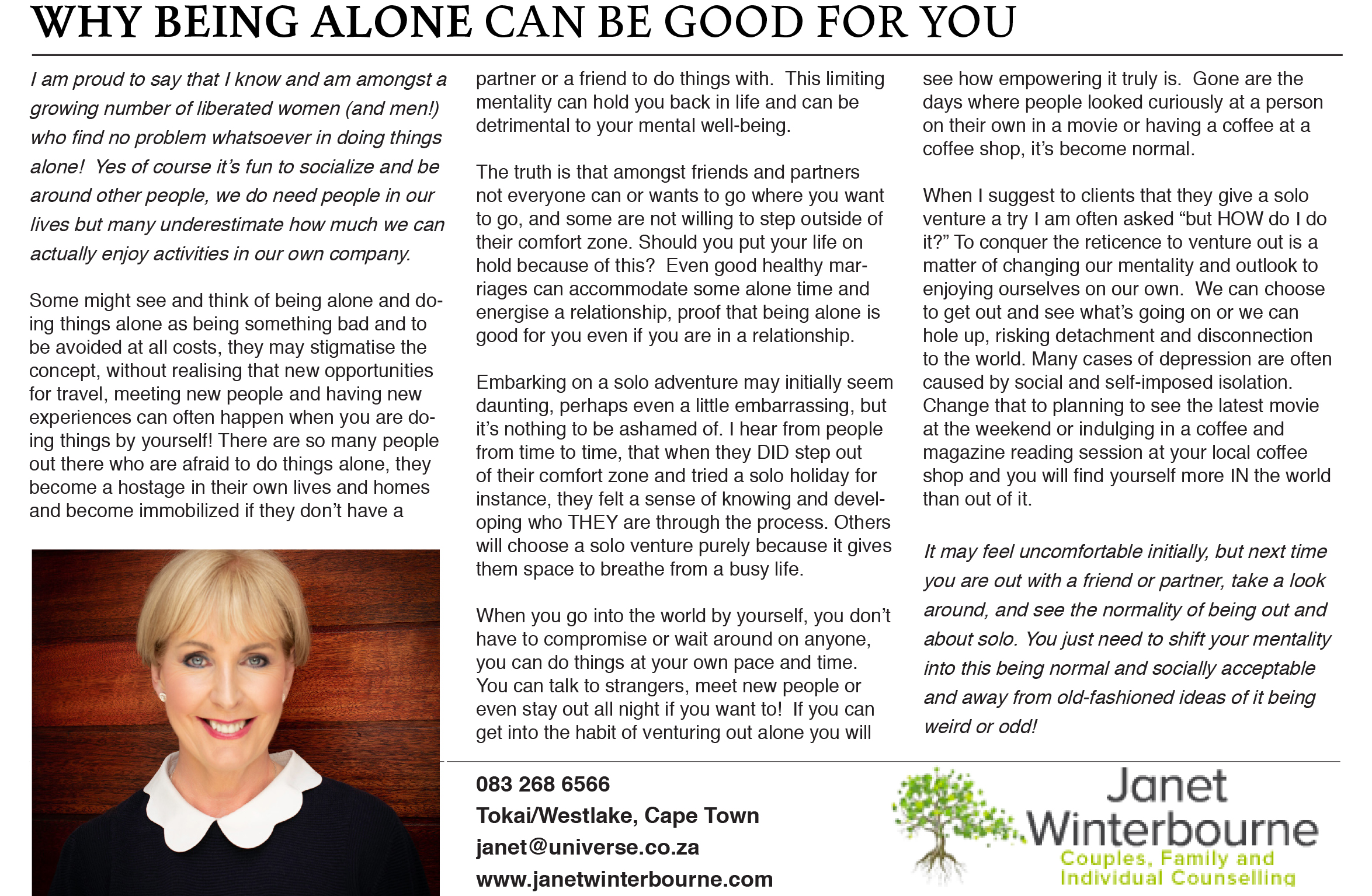 Why being along can be good for you | Psychologist Cape Town